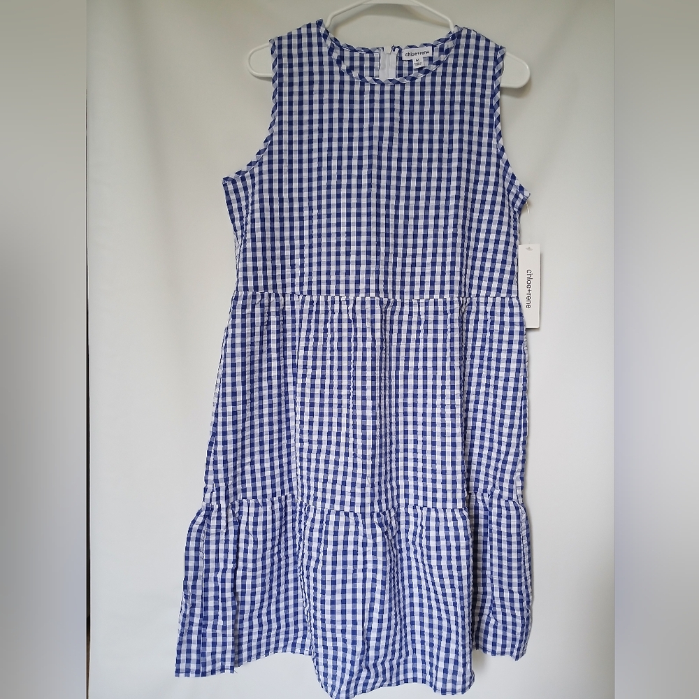 Chloe & Rene Womens Dress Size M Blue & White Checkered Pattern